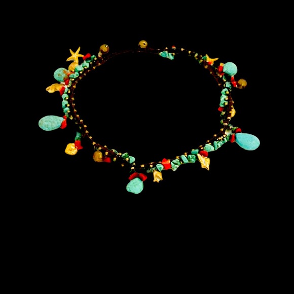 Jewelry - REAL Turquoise and coral and brass charm necklace